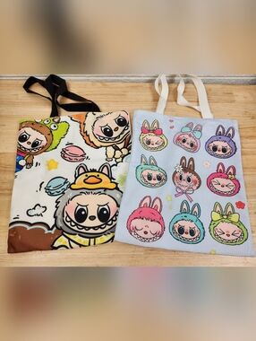 Labubu The Monsters Fabric Tote Bag Sz 13x15 New Lot Of 2